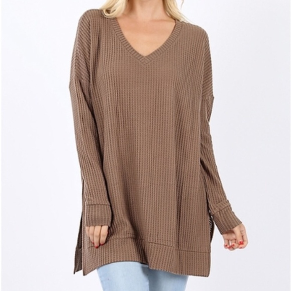 Eggplant Waffle Knit V-Neck Sweater - Picture 5 of 9